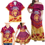 Custom Brisbane Lions Football Family Matching Off Shoulder Maxi Dress and Hawaiian Shirt ANZAC Lest We Forget