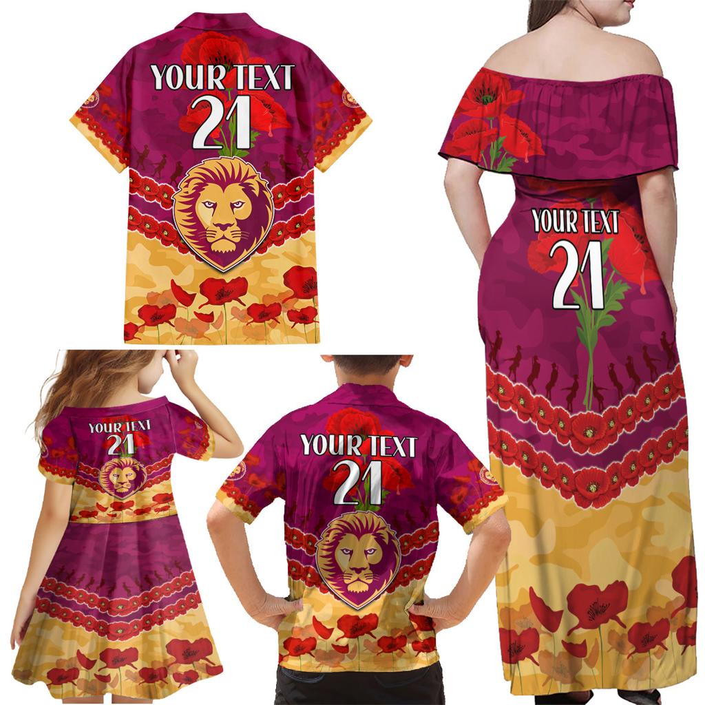 Custom Brisbane Lions Football Family Matching Off Shoulder Maxi Dress and Hawaiian Shirt ANZAC Lest We Forget