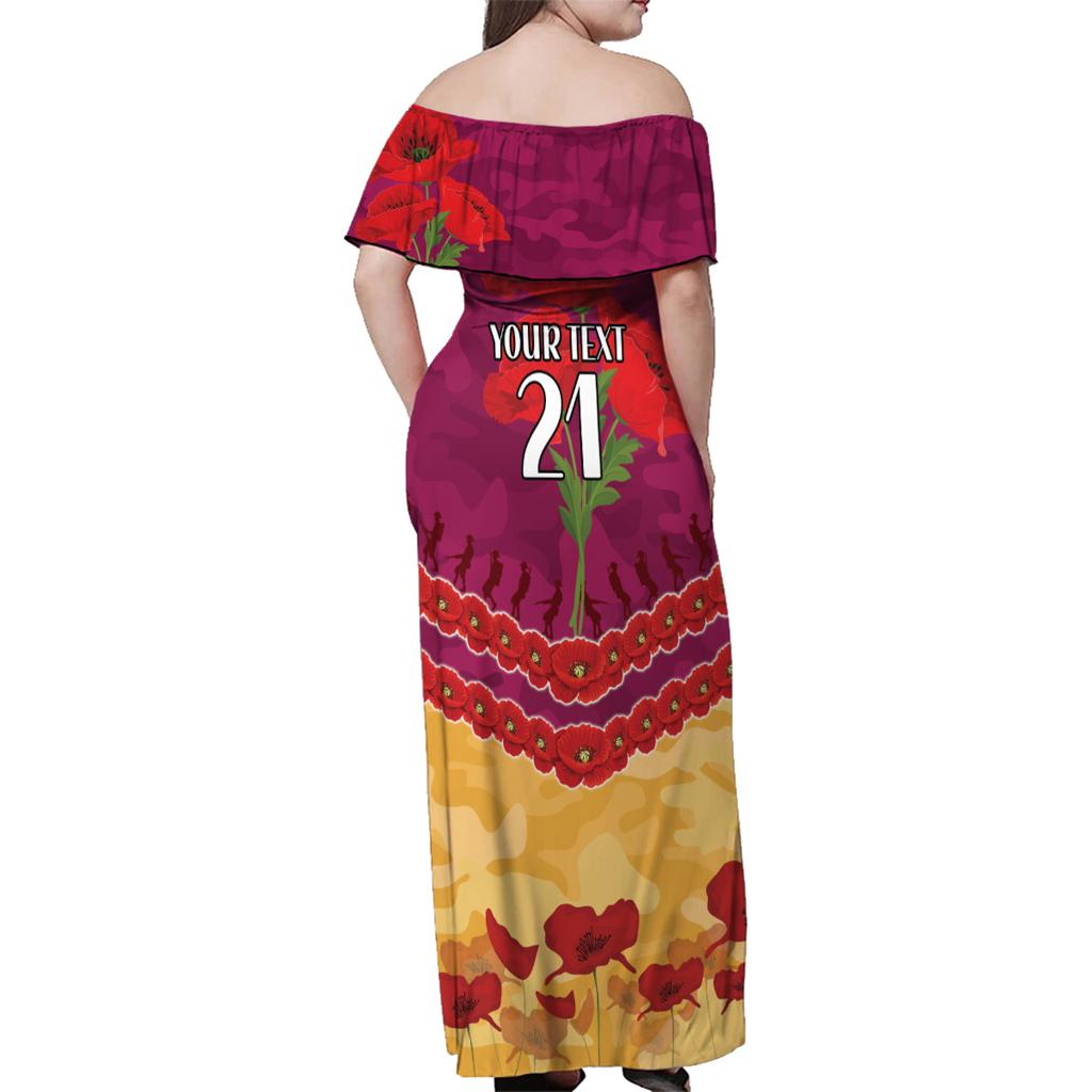 Custom Brisbane Lions Football Family Matching Off Shoulder Maxi Dress and Hawaiian Shirt ANZAC Lest We Forget