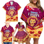 Custom Brisbane Lions Football Family Matching Off Shoulder Short Dress and Hawaiian Shirt ANZAC Lest We Forget