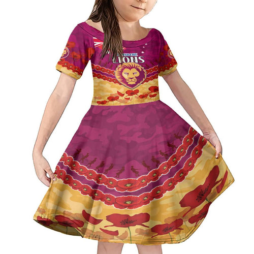 Custom Brisbane Lions Football Family Matching Off Shoulder Short Dress and Hawaiian Shirt ANZAC Lest We Forget