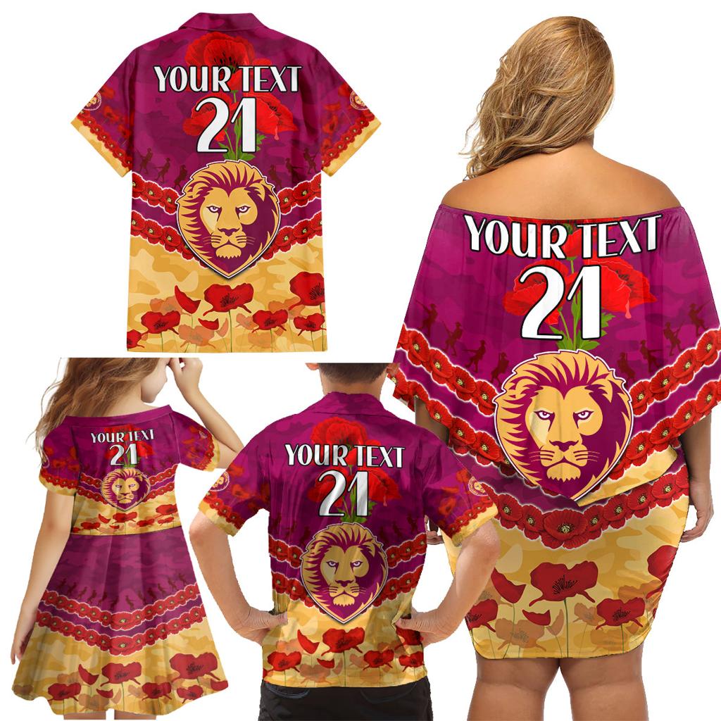 Custom Brisbane Lions Football Family Matching Off Shoulder Short Dress and Hawaiian Shirt ANZAC Lest We Forget