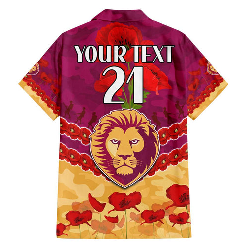 Custom Brisbane Lions Football Family Matching Off Shoulder Short Dress and Hawaiian Shirt ANZAC Lest We Forget