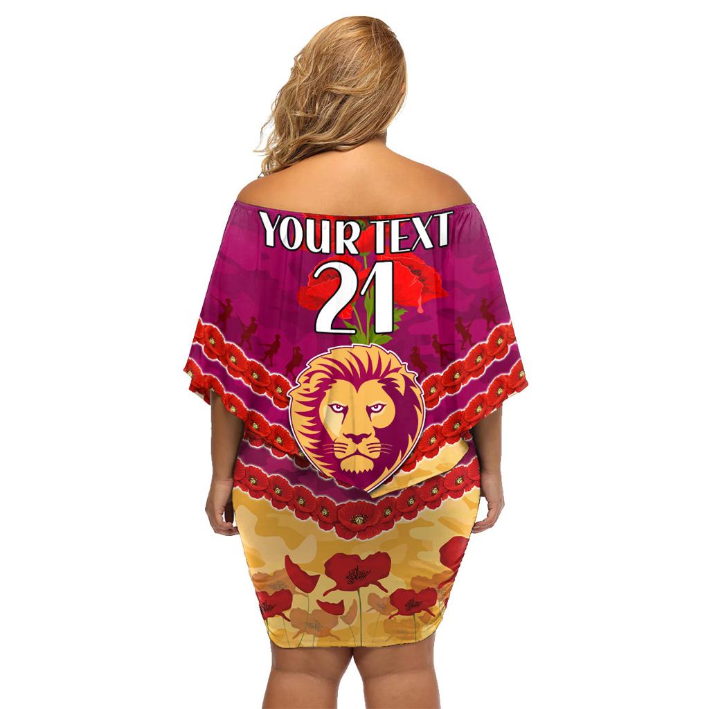 Custom Brisbane Lions Football Family Matching Off Shoulder Short Dress and Hawaiian Shirt ANZAC Lest We Forget