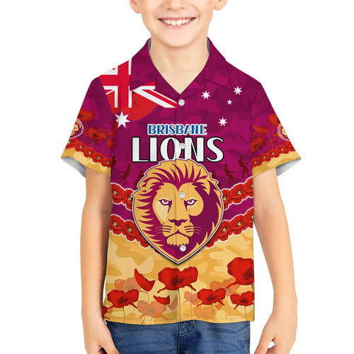 Custom Brisbane Lions Football Family Matching Off Shoulder Short Dress and Hawaiian Shirt ANZAC Lest We Forget