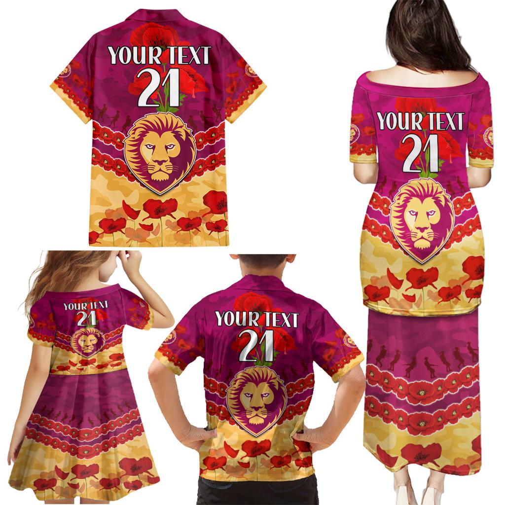 Custom Brisbane Lions Football Family Matching Puletasi and Hawaiian Shirt ANZAC Lest We Forget