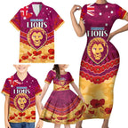 Custom Brisbane Lions Football Family Matching Short Sleeve Bodycon Dress and Hawaiian Shirt ANZAC Lest We Forget