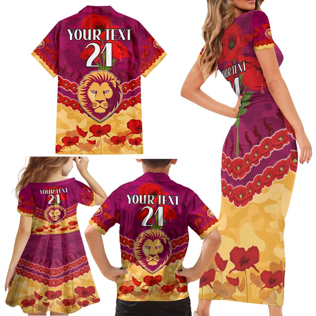 Custom Brisbane Lions Football Family Matching Short Sleeve Bodycon Dress and Hawaiian Shirt ANZAC Lest We Forget