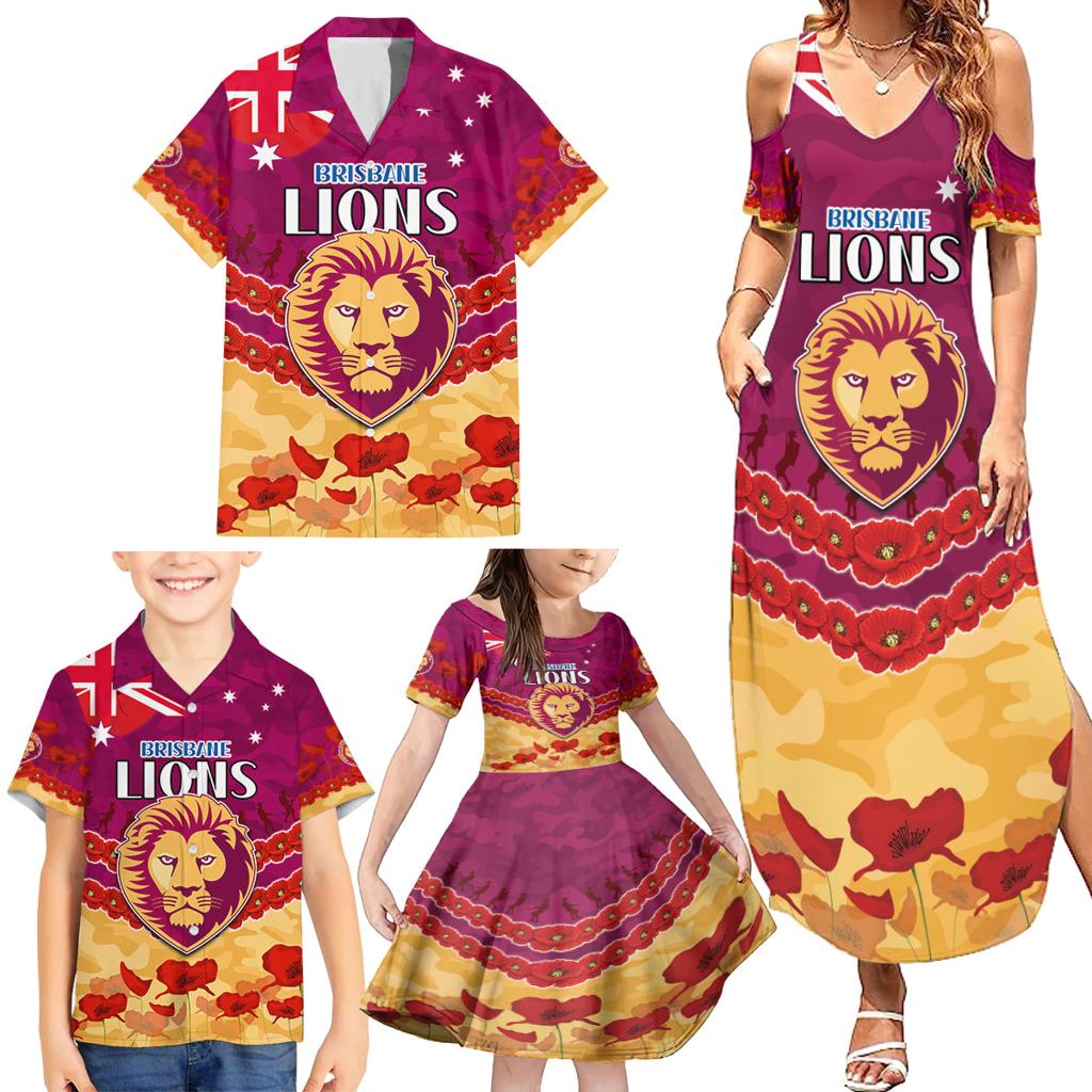 Custom Brisbane Lions Football Family Matching Summer Maxi Dress and Hawaiian Shirt ANZAC Lest We Forget