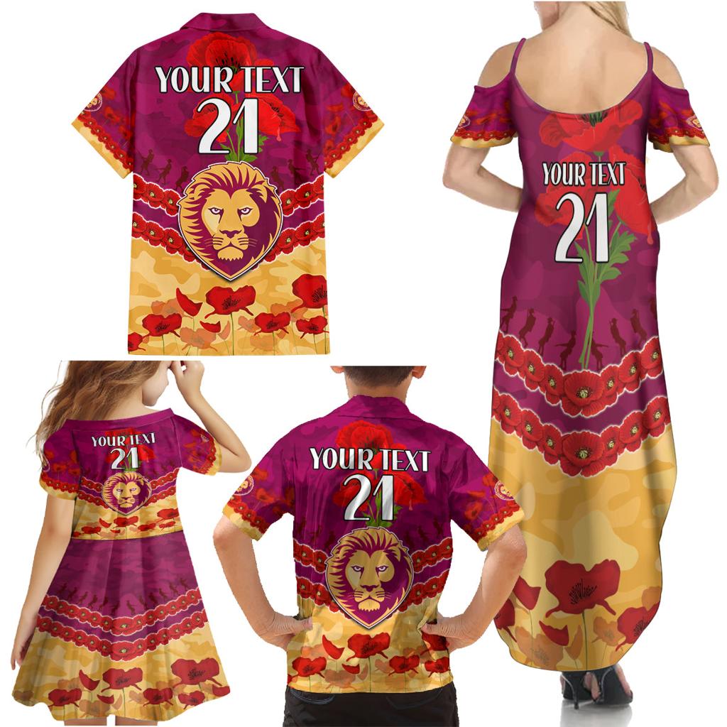 Custom Brisbane Lions Football Family Matching Summer Maxi Dress and Hawaiian Shirt ANZAC Lest We Forget