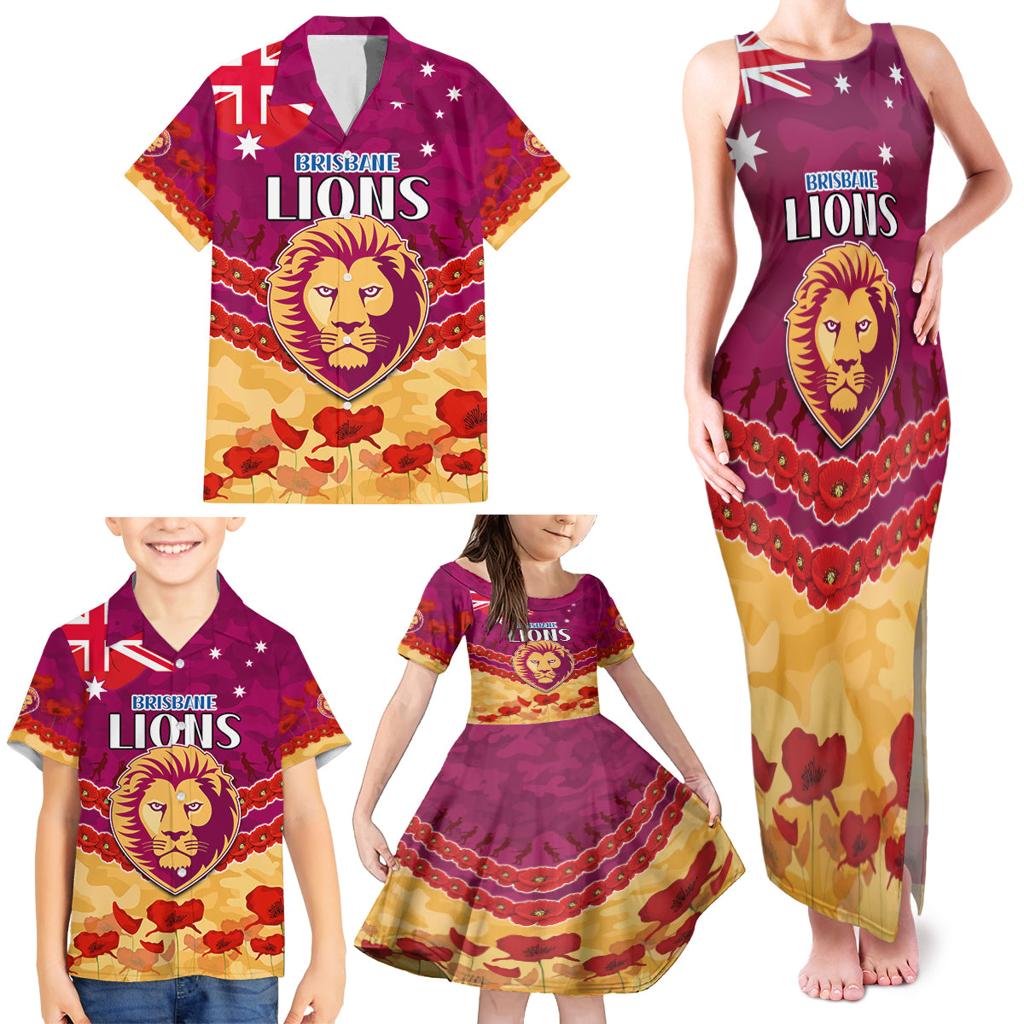 Custom Brisbane Lions Football Family Matching Tank Maxi Dress and Hawaiian Shirt ANZAC Lest We Forget