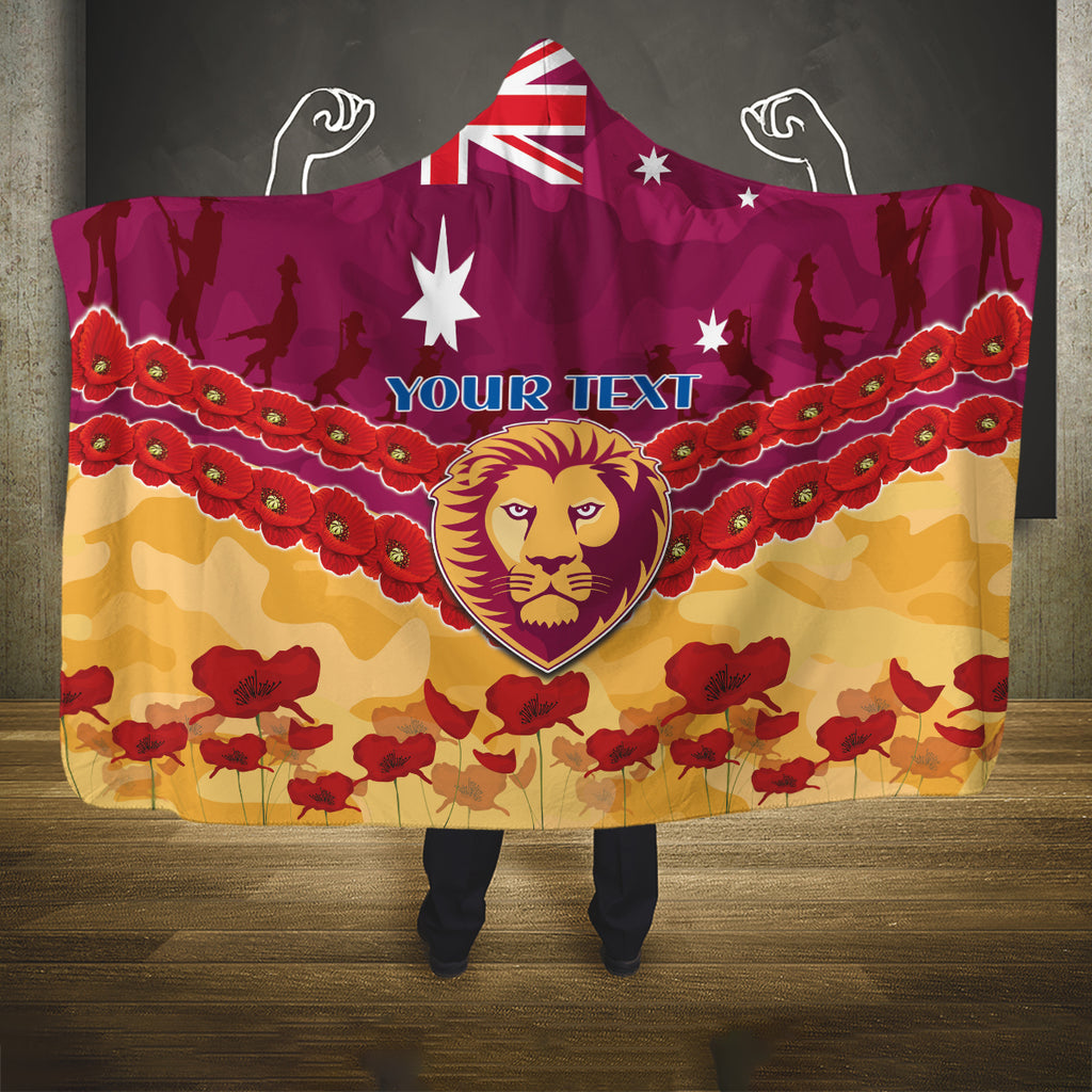 Custom Brisbane Lions Football Hooded Blanket ANZAC Lest We Forget