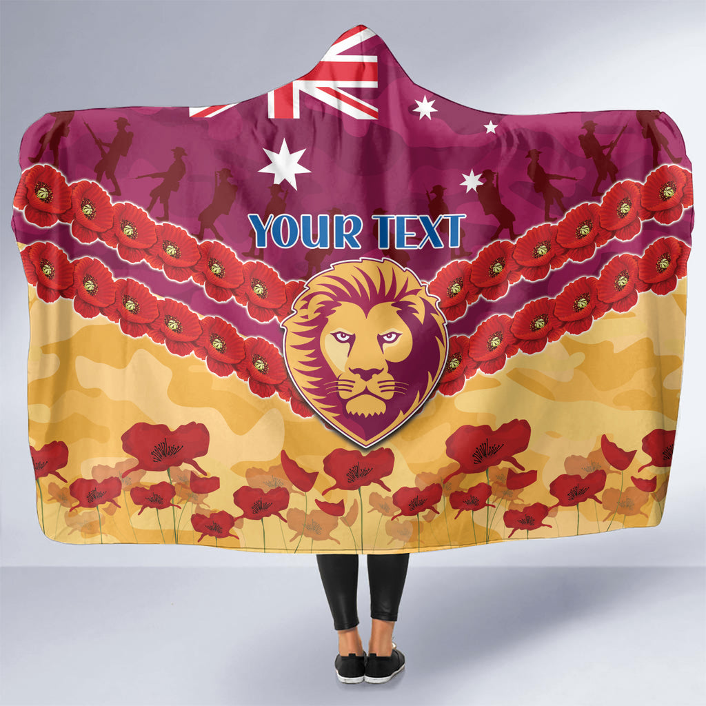 Custom Brisbane Lions Football Hooded Blanket ANZAC Lest We Forget