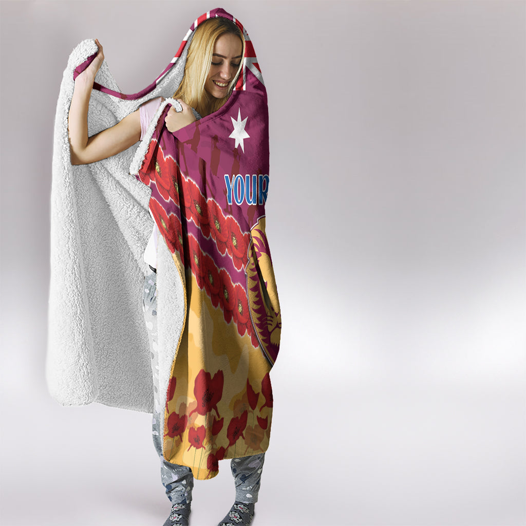 Custom Brisbane Lions Football Hooded Blanket ANZAC Lest We Forget