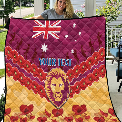Custom Brisbane Lions Football Quilt ANZAC Lest We Forget