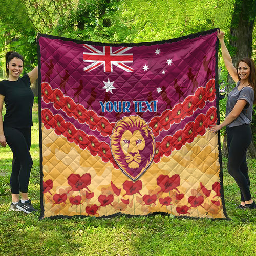Custom Brisbane Lions Football Quilt ANZAC Lest We Forget