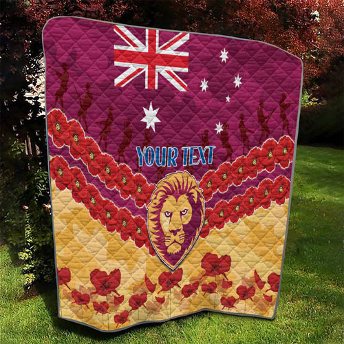 Custom Brisbane Lions Football Quilt ANZAC Lest We Forget