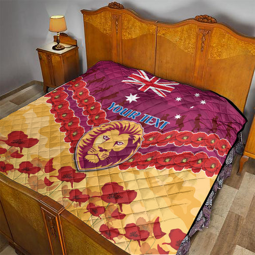 Custom Brisbane Lions Football Quilt ANZAC Lest We Forget