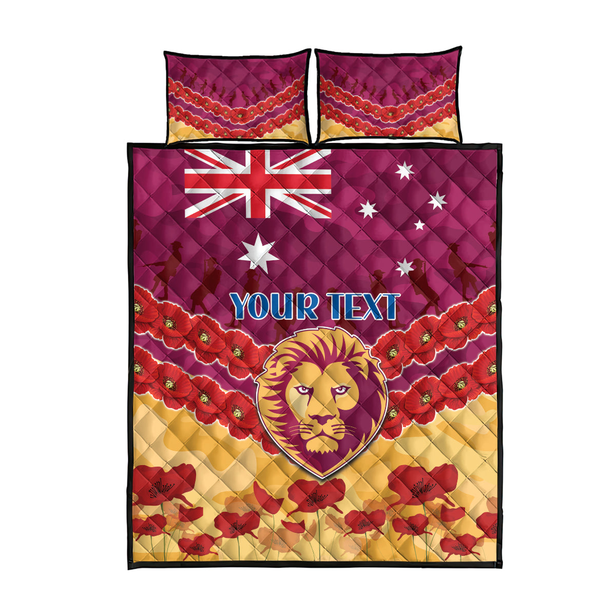 Custom Brisbane Lions Football Quilt Bed Set ANZAC Lest We Forget