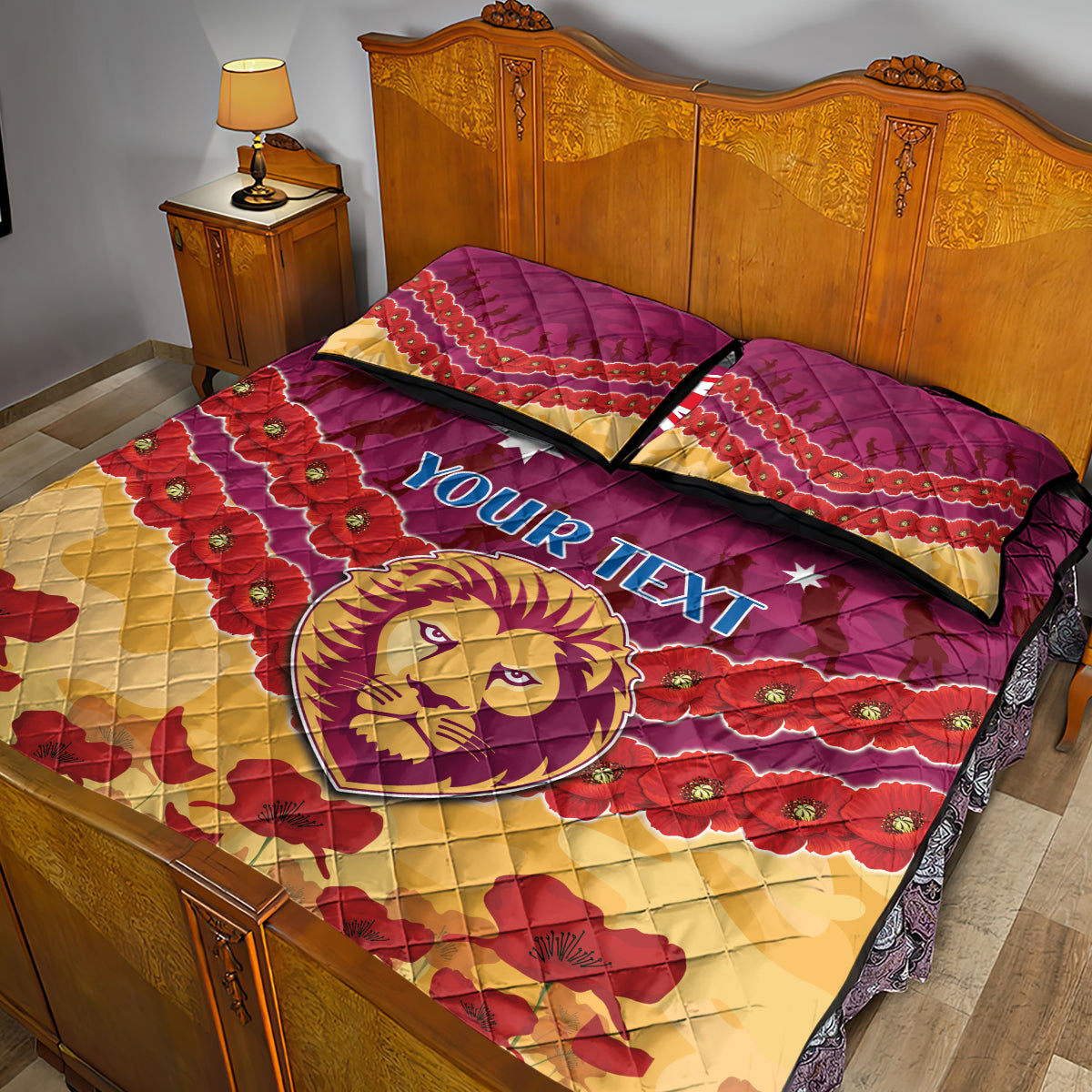 Custom Brisbane Lions Football Quilt Bed Set ANZAC Lest We Forget