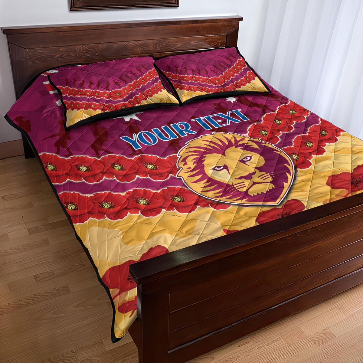 Custom Brisbane Lions Football Quilt Bed Set ANZAC Lest We Forget