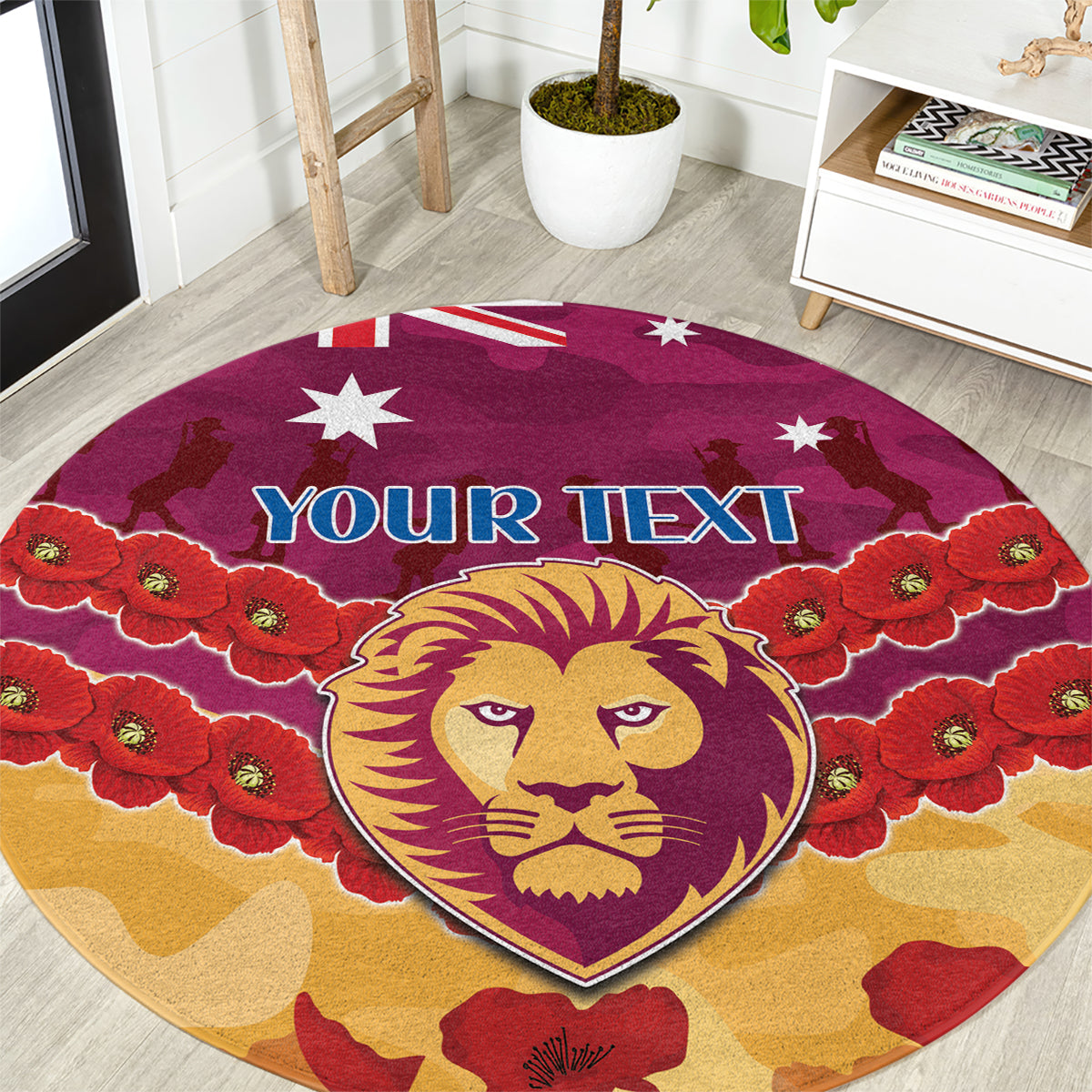 Custom Brisbane Lions Football Round Carpet ANZAC Lest We Forget