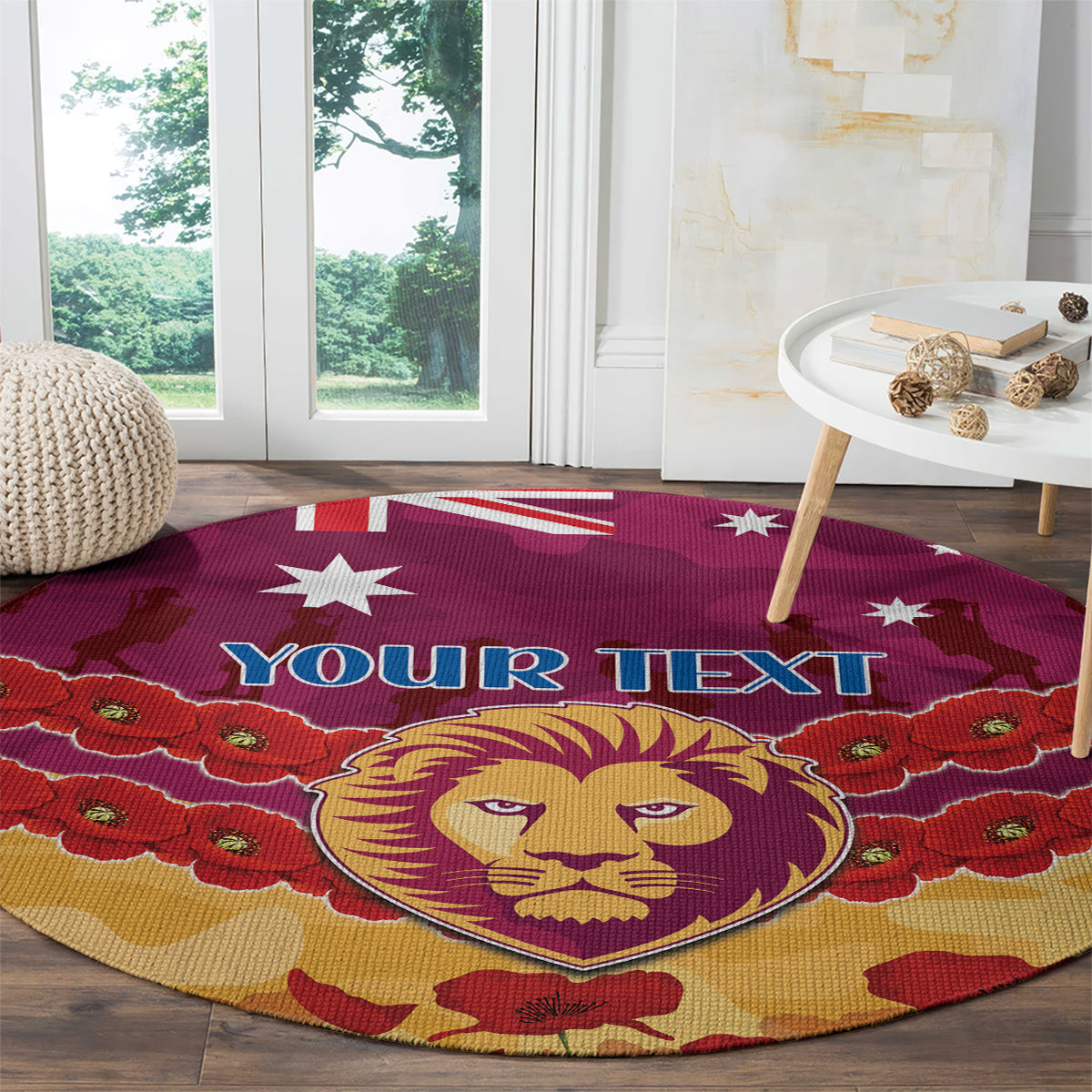 Custom Brisbane Lions Football Round Carpet ANZAC Lest We Forget