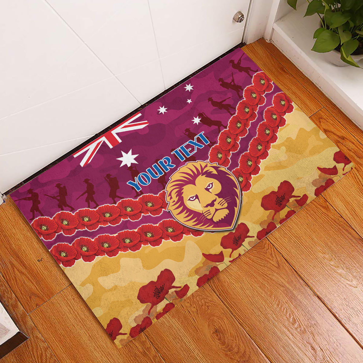Custom Brisbane Lions Football Rubber Doormat ANZAC Lest We Forget