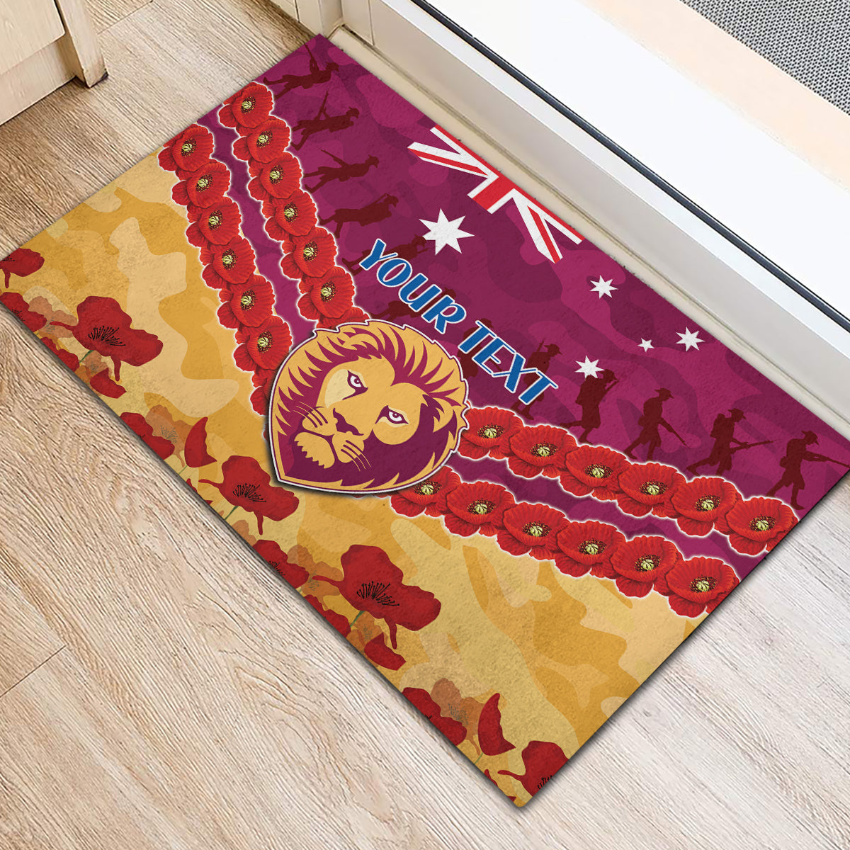 Custom Brisbane Lions Football Rubber Doormat ANZAC Lest We Forget