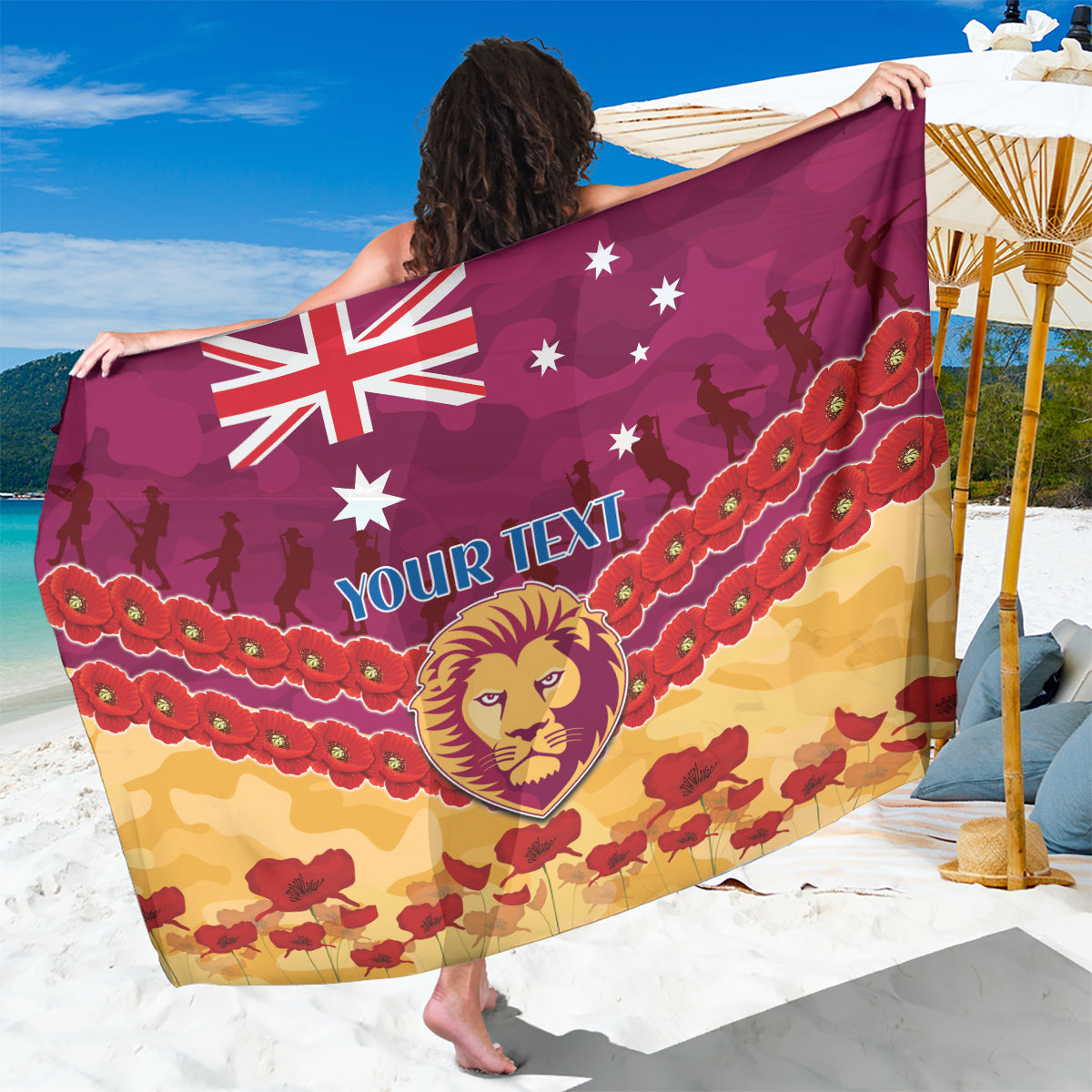 Custom Brisbane Lions Football Sarong ANZAC Lest We Forget