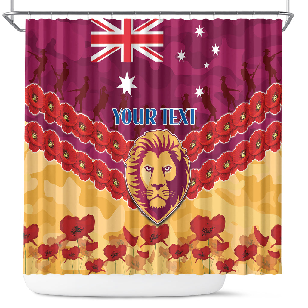 Custom Brisbane Lions Football Shower Curtain ANZAC Lest We Forget