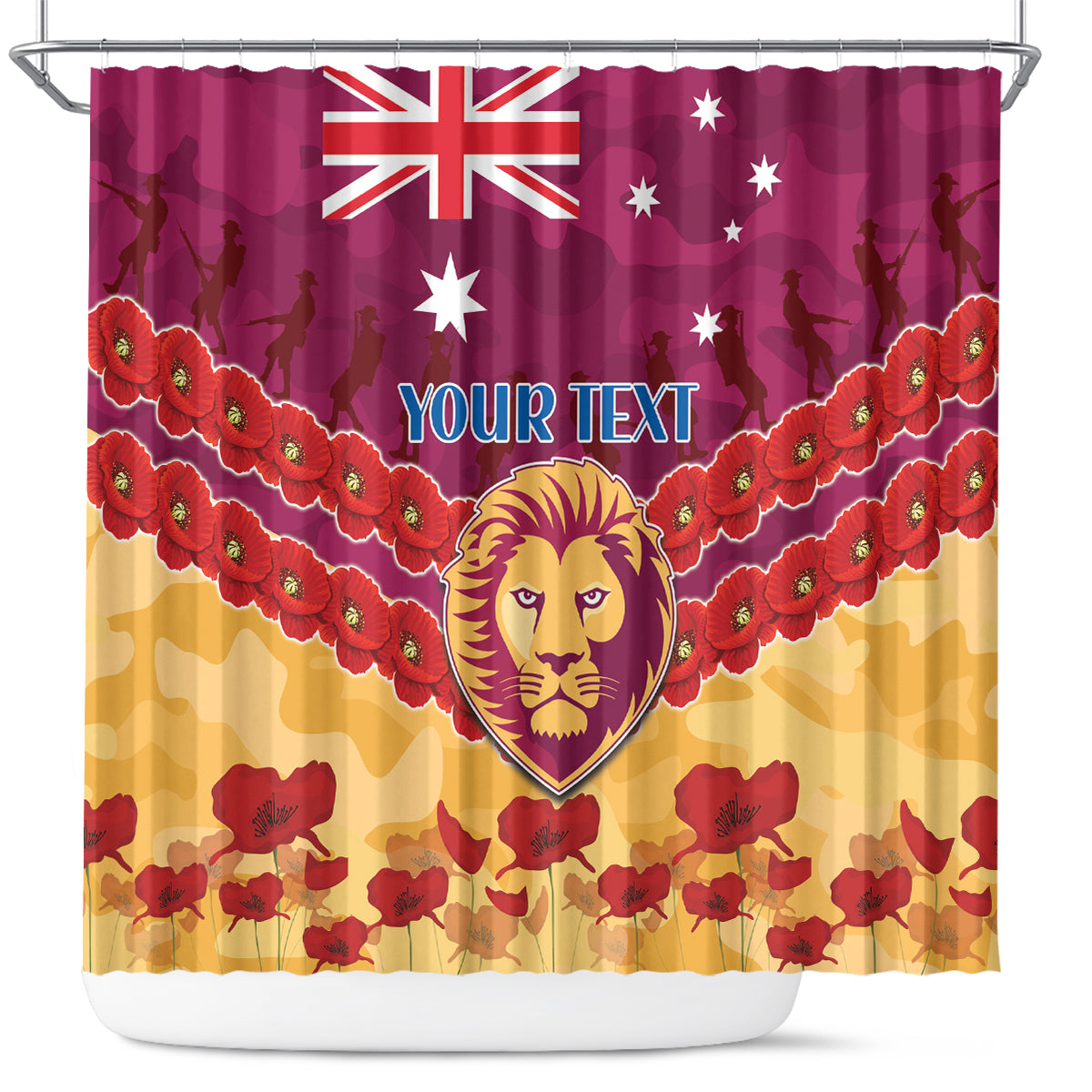 Custom Brisbane Lions Football Shower Curtain ANZAC Lest We Forget