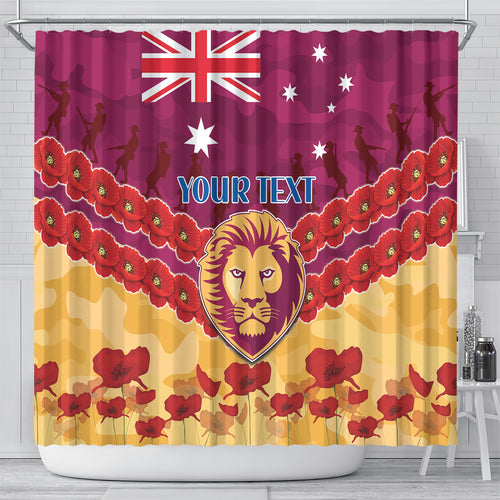 Custom Brisbane Lions Football Shower Curtain ANZAC Lest We Forget