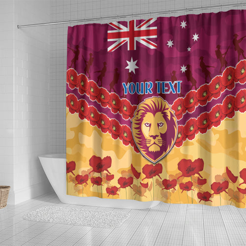Custom Brisbane Lions Football Shower Curtain ANZAC Lest We Forget