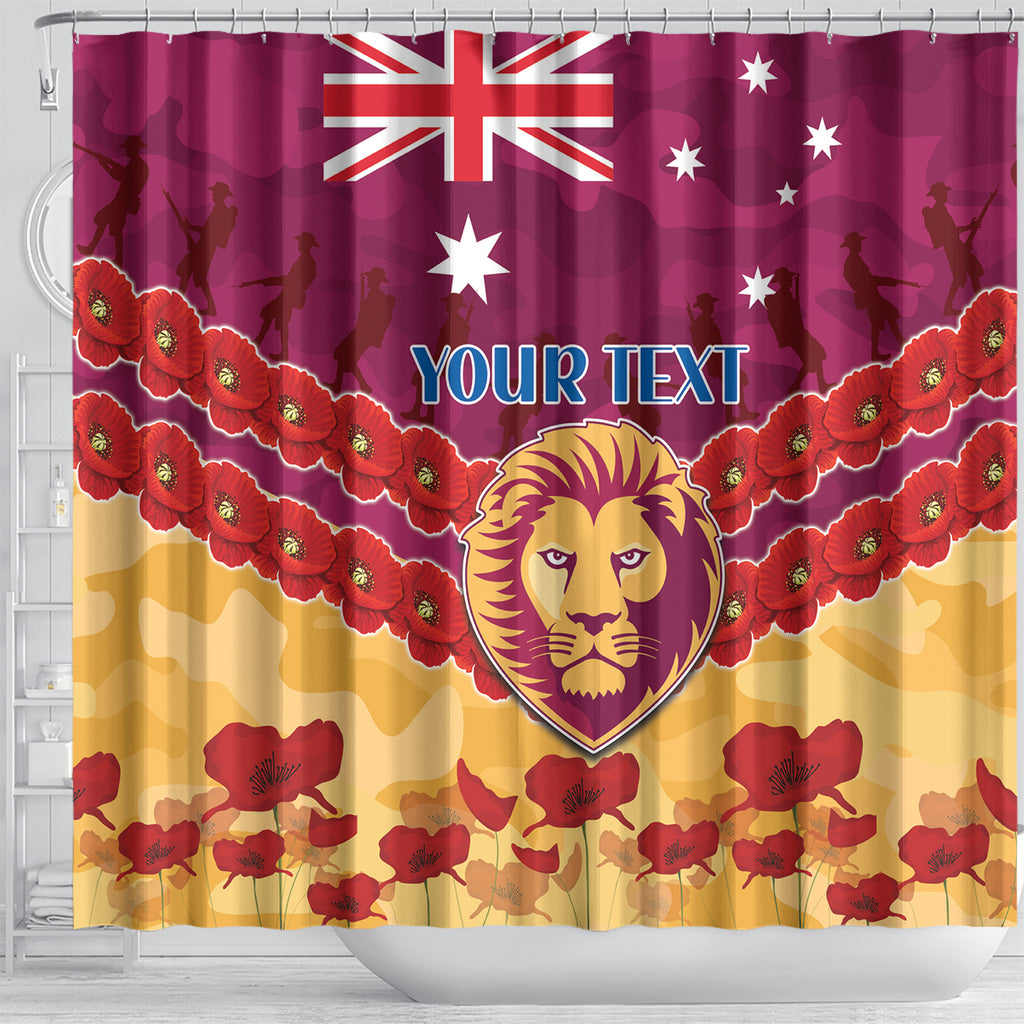 Custom Brisbane Lions Football Shower Curtain ANZAC Lest We Forget