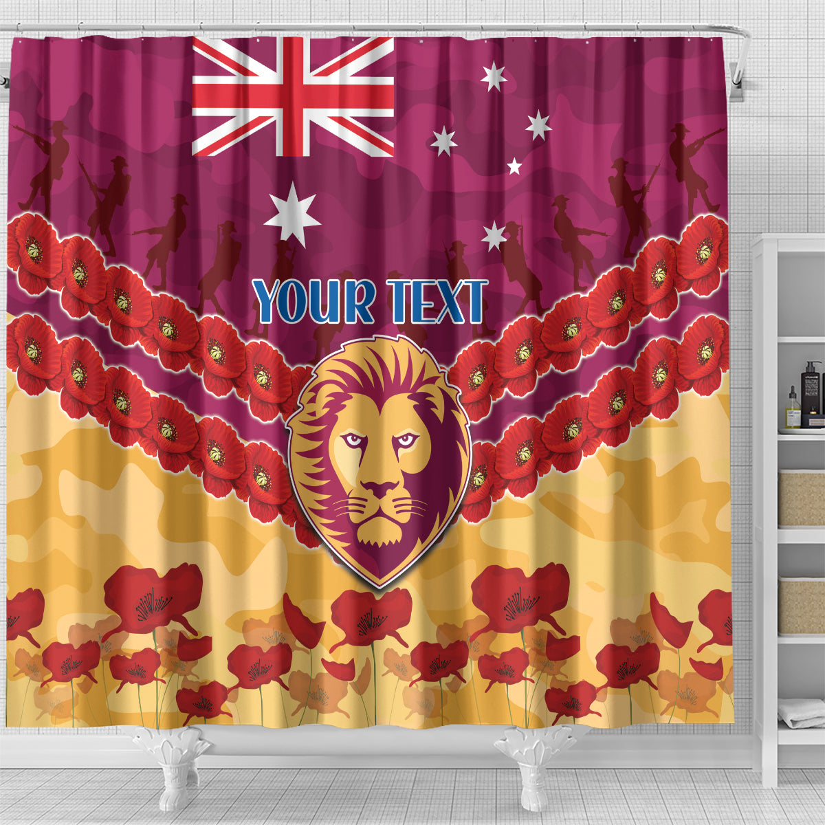 Custom Brisbane Lions Football Shower Curtain ANZAC Lest We Forget