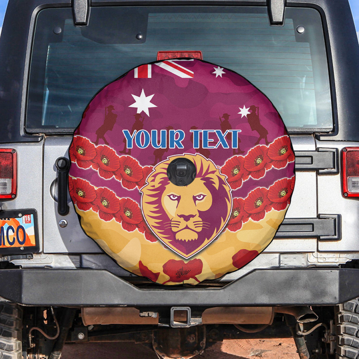 Custom Brisbane Lions Football Spare Tire Cover ANZAC Lest We Forget
