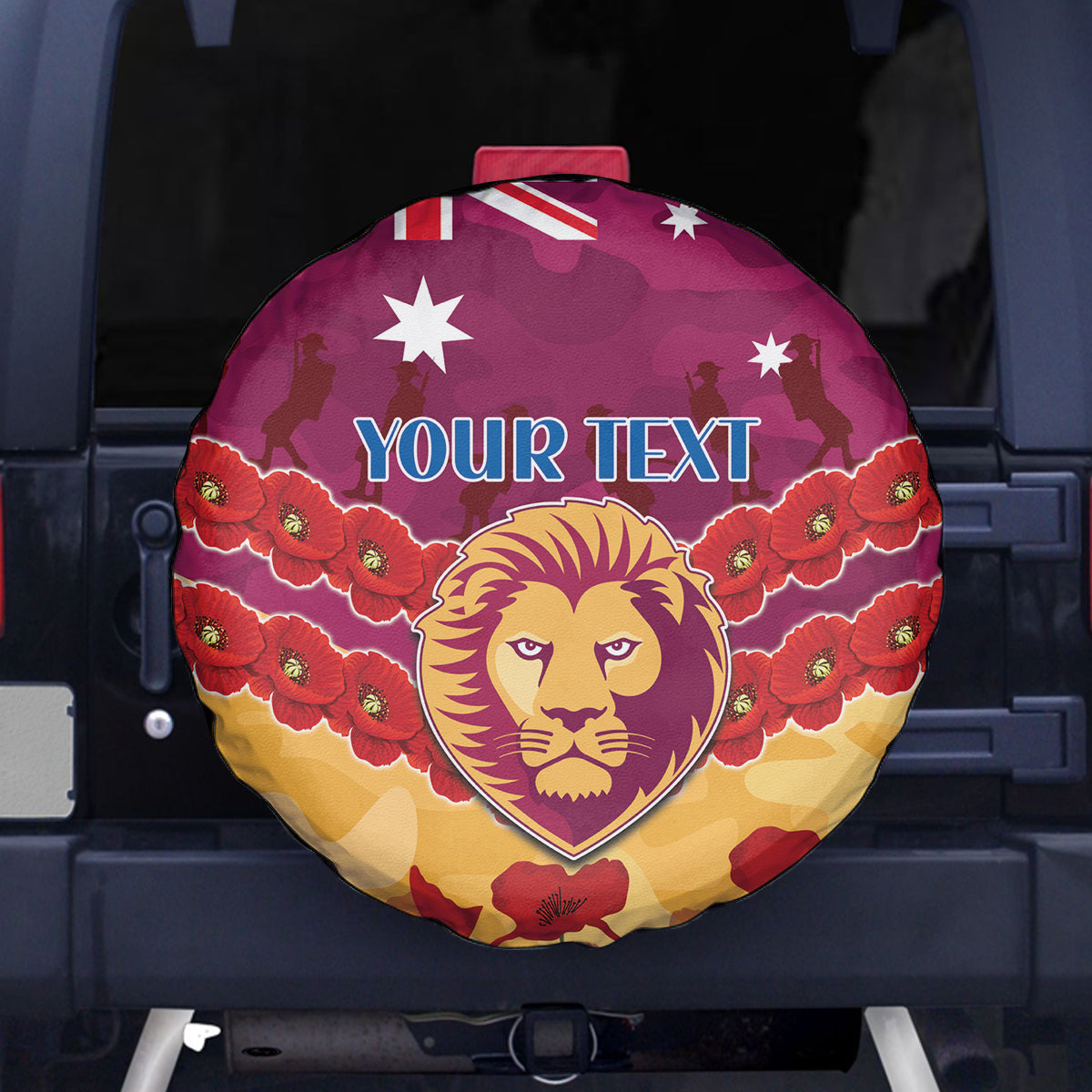 Custom Brisbane Lions Football Spare Tire Cover ANZAC Lest We Forget