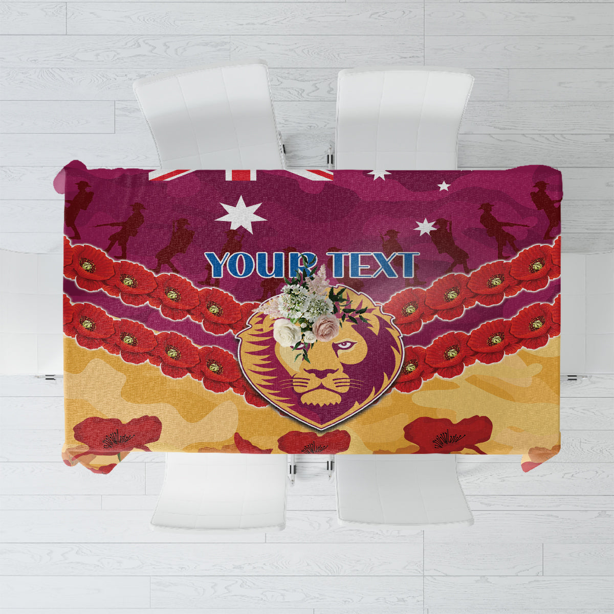 Custom Brisbane Lions Football Tablecloth ANZAC Lest We Forget