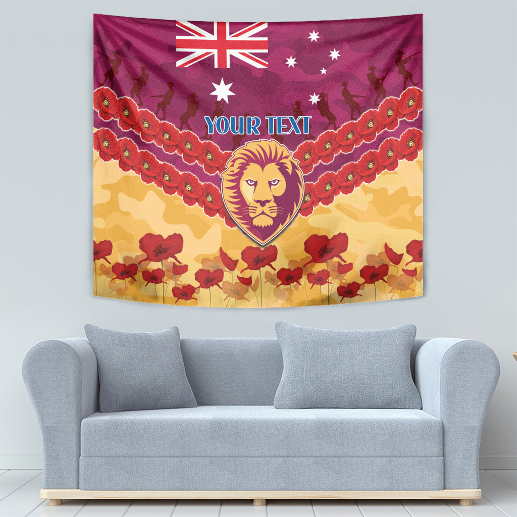 Custom Brisbane Lions Football Tapestry ANZAC Lest We Forget