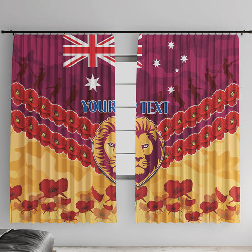 Custom Brisbane Lions Football Window Curtain ANZAC Lest We Forget