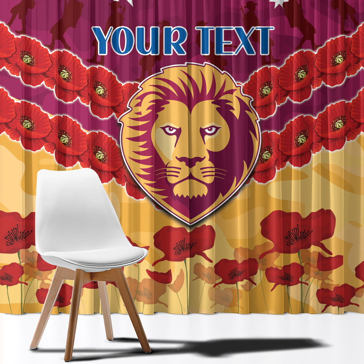 Custom Brisbane Lions Football Window Curtain ANZAC Lest We Forget