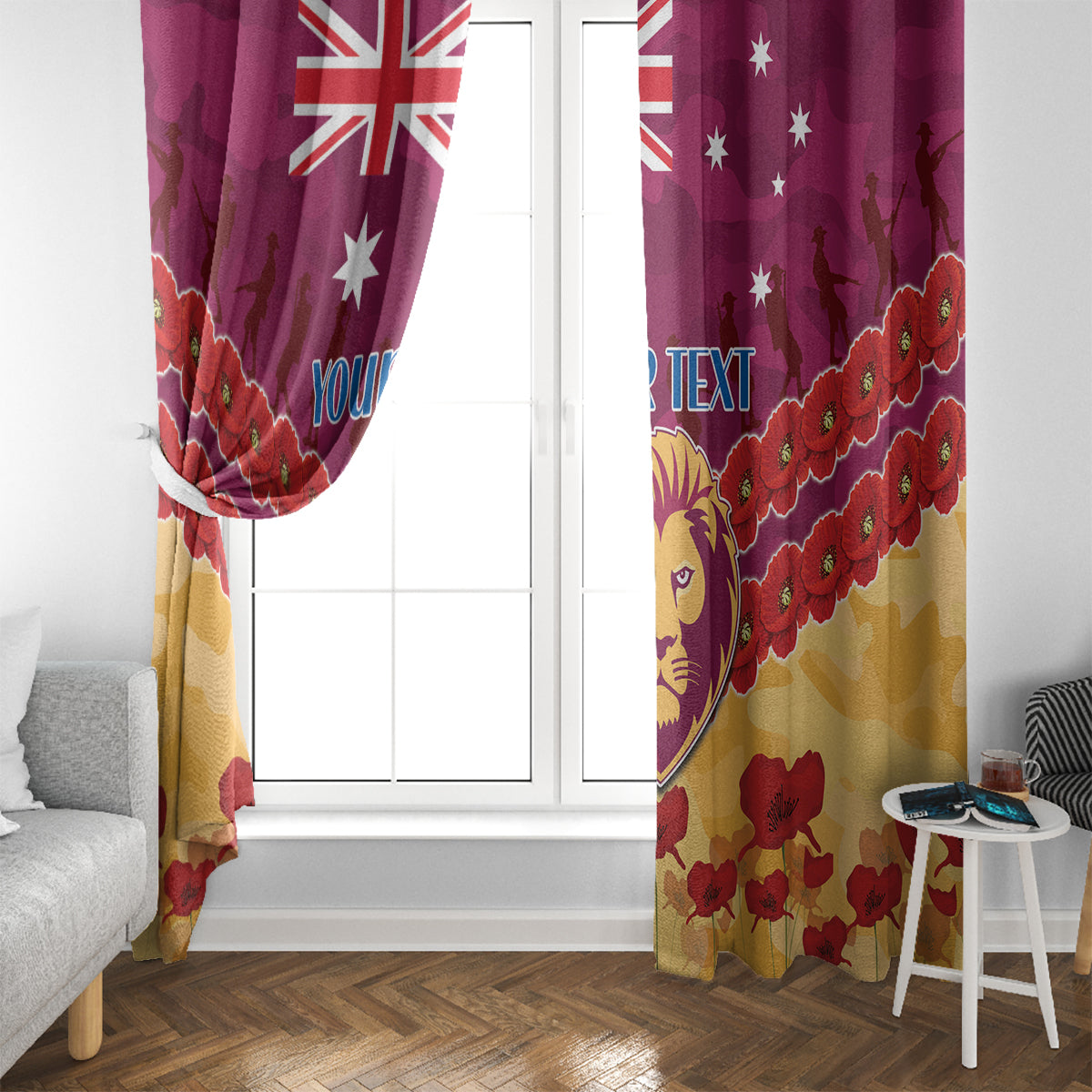 Custom Brisbane Lions Football Window Curtain ANZAC Lest We Forget
