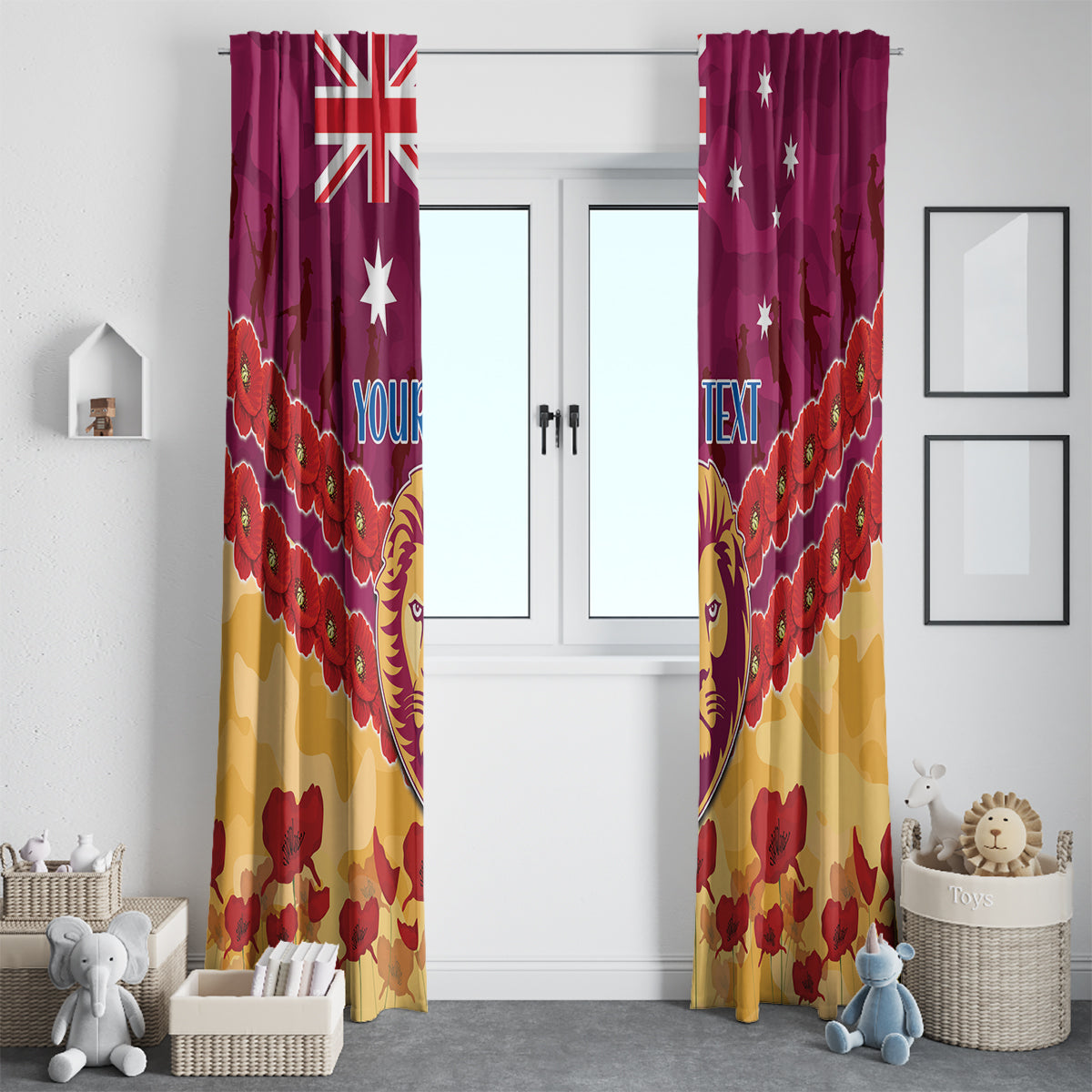 Custom Brisbane Lions Football Window Curtain ANZAC Lest We Forget