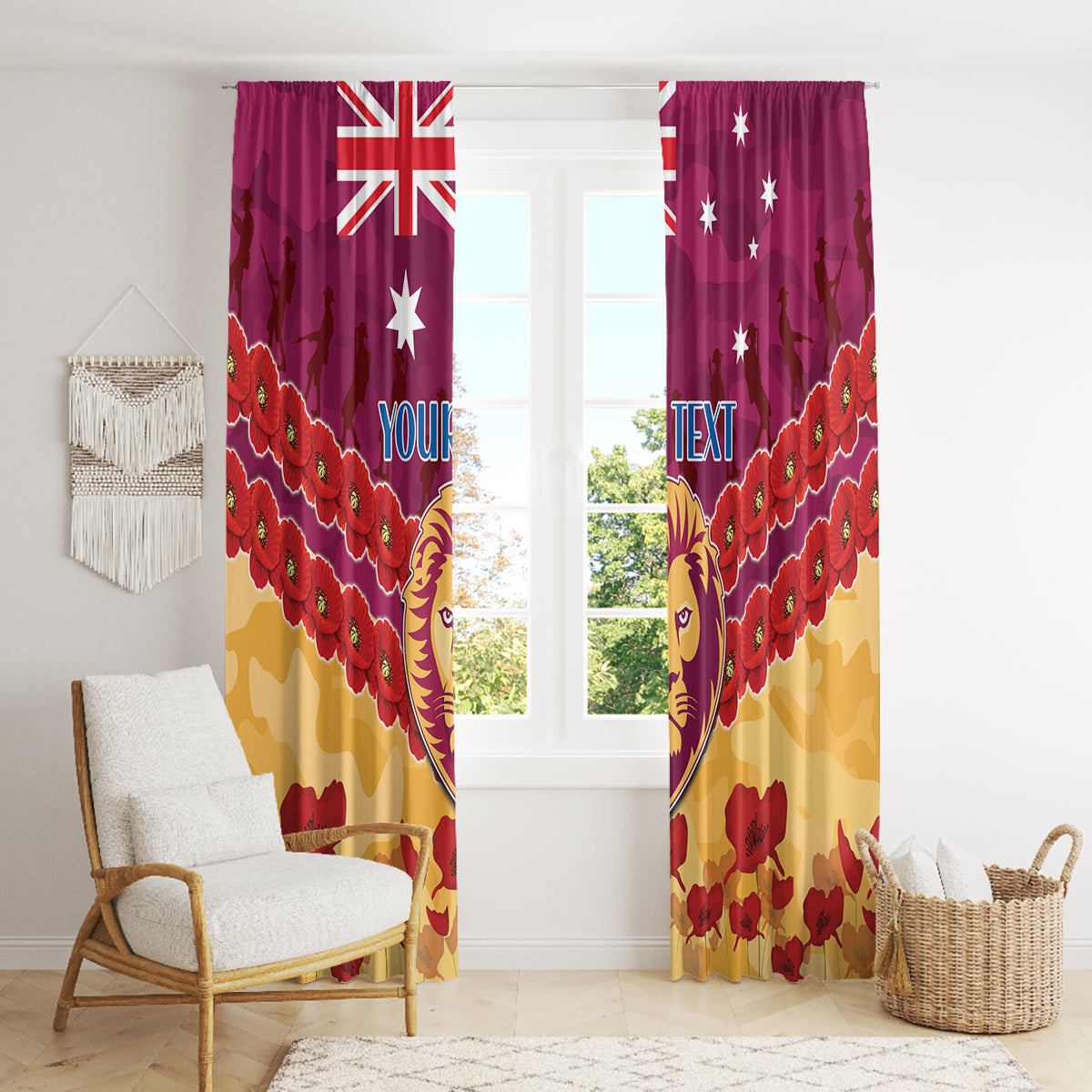Custom Brisbane Lions Football Window Curtain ANZAC Lest We Forget