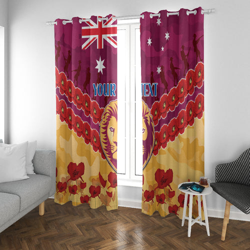 Custom Brisbane Lions Football Window Curtain ANZAC Lest We Forget