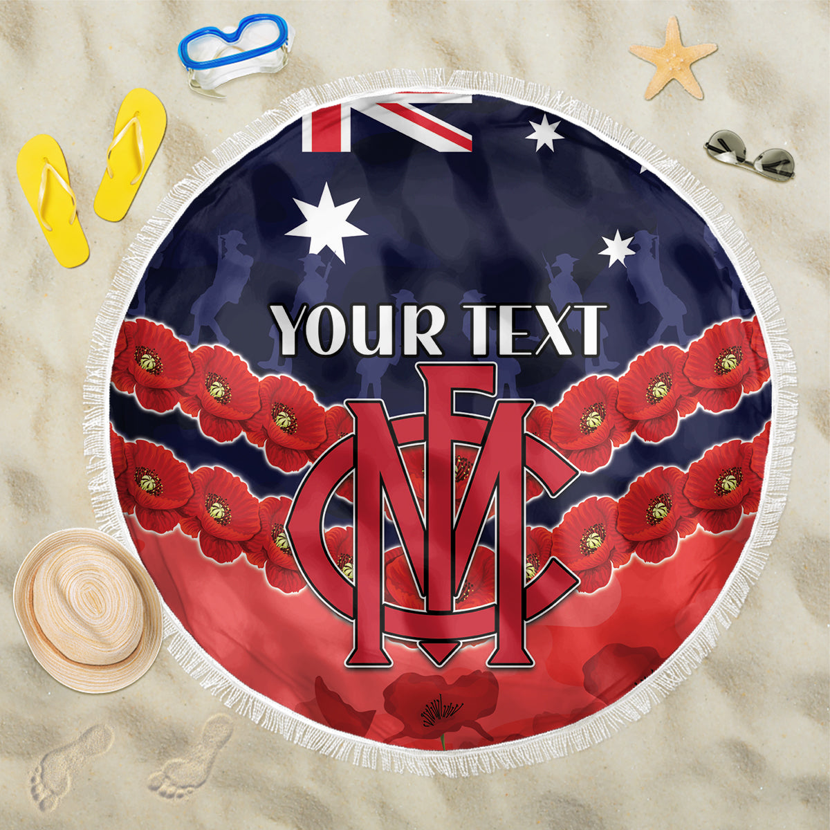 Custom Demons Football Beach Blanket ANZAC Lest We Forget