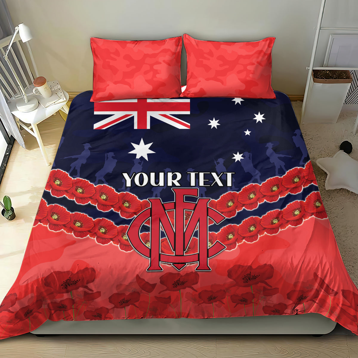 Custom Demons Football Bedding Set ANZAC Lest We Forget