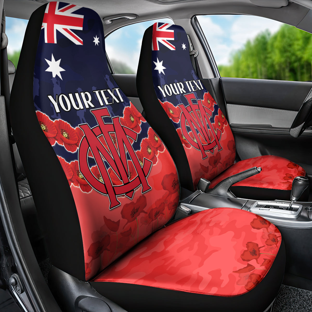 Custom Demons Football Car Seat Cover ANZAC Lest We Forget
