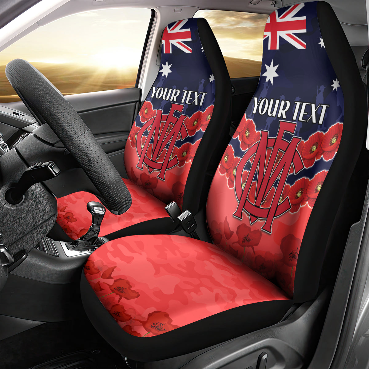 Custom Demons Football Car Seat Cover ANZAC Lest We Forget